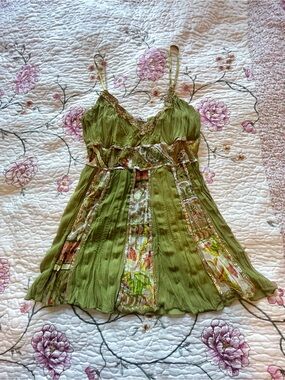 vintage papaya green sequin patchwork strapless blouse